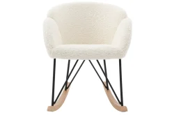 Rocking chair en tissu effet peau de mouton blanc, métal noir et bois clair RHAPSODY