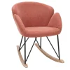 Rocking chair en tissu effet velours texturé terracotta, métal noir et bois clair RHAPSODY