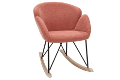 Rocking chair en tissu effet velours texturé terracotta, métal noir et bois clair RHAPSODY