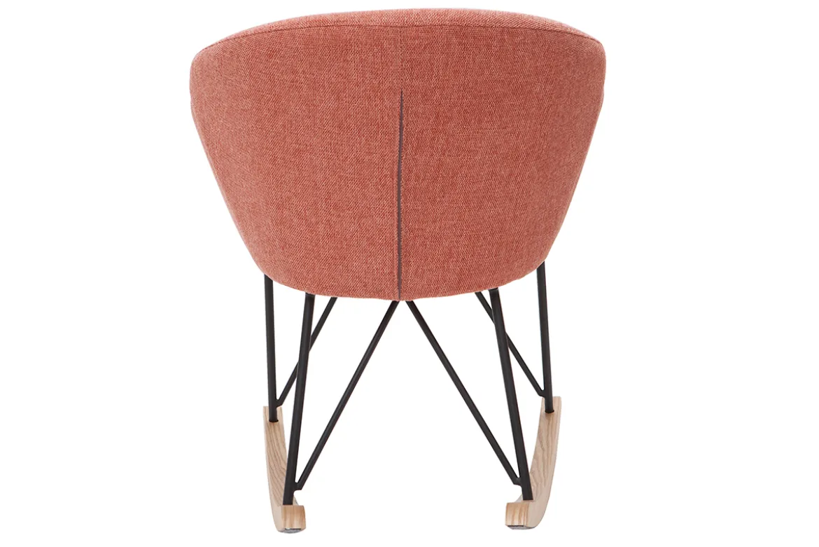 Rocking chair en tissu effet velours texturé terracotta, métal noir et bois clair RHAPSODY