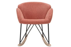 Rocking chair en tissu effet velours texturé terracotta, métal noir et bois clair RHAPSODY