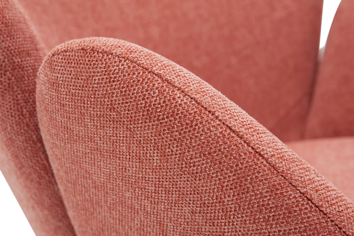 Rocking chair en tissu effet velours texturé terracotta, métal noir et bois clair RHAPSODY
