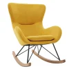Rocking chair scandinave en tissu effet velours jaune moutarde, métal noir et bois clair ESKUA