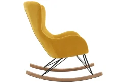 Rocking chair scandinave en tissu effet velours jaune moutarde, métal noir et bois clair ESKUA