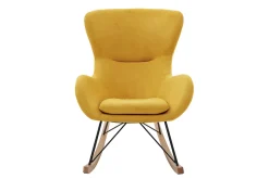 Rocking chair scandinave en tissu effet velours jaune moutarde, métal noir et bois clair ESKUA