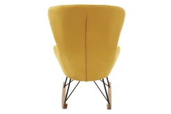 Rocking chair scandinave en tissu effet velours jaune moutarde, métal noir et bois clair ESKUA
