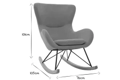 Rocking chair scandinave en tissu effet velours jaune moutarde, métal noir et bois clair ESKUA