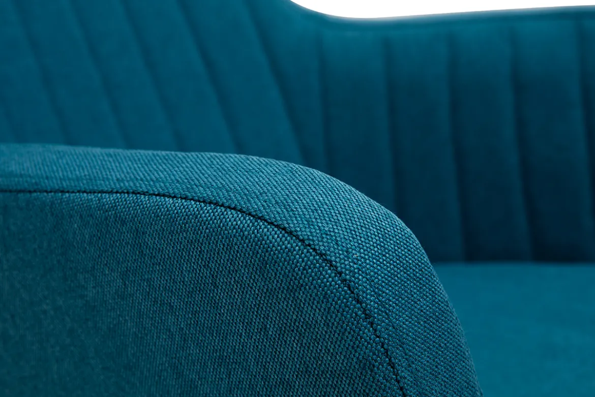 Rocking chair scandinave en tissu bleu canard, métal noir et bois clair ALEYNA