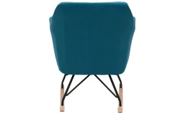 Rocking chair scandinave en tissu bleu canard, métal noir et bois clair ALEYNA