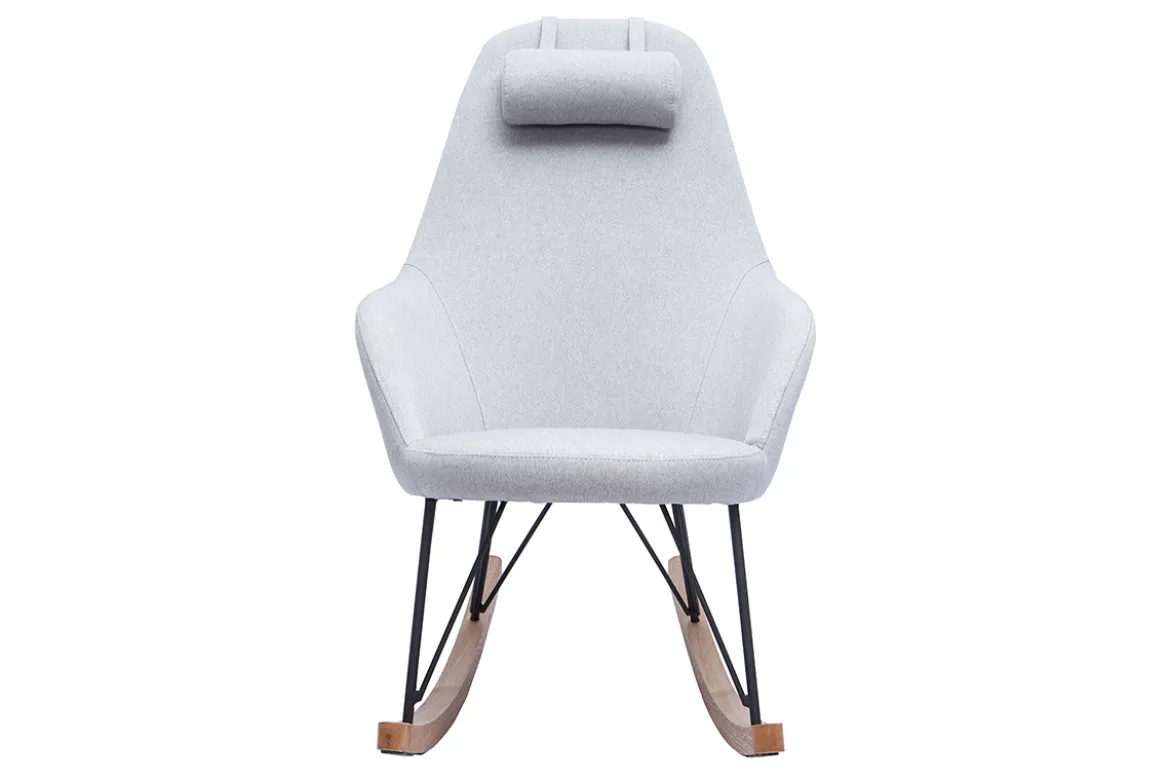 Rocking chair scandinave en tissu gris, métal noir et bois clair JHENE