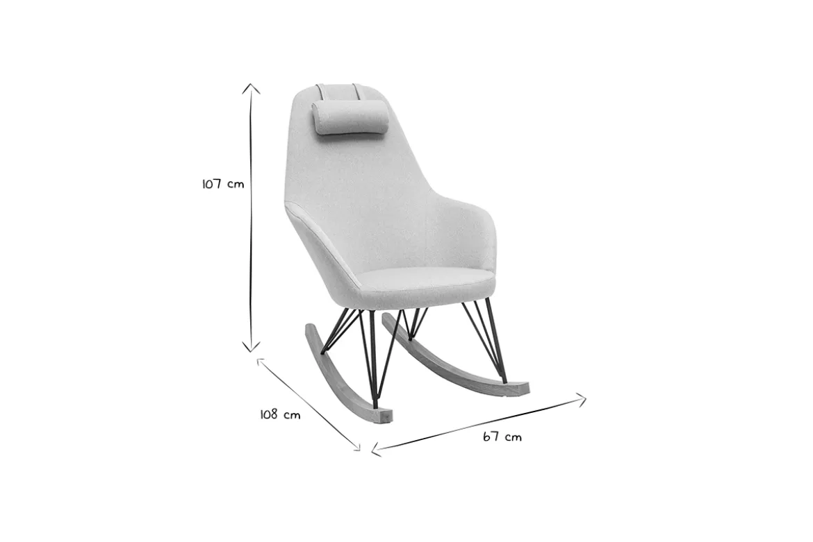 Rocking chair scandinave en tissu gris, métal noir et bois clair JHENE