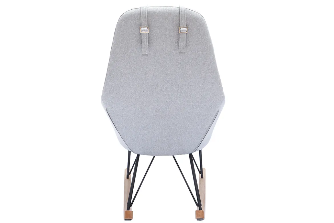 Rocking chair scandinave en tissu gris, métal noir et bois clair JHENE