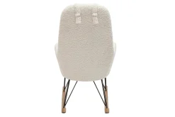 Rocking chair scandinave en tissu effet peau de mouton blanc, métal noir et bois clair MANIA