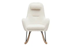 Rocking chair scandinave en tissu effet peau de mouton blanc, métal noir et bois clair MANIA