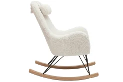 Rocking chair scandinave en tissu effet peau de mouton blanc, métal noir et bois clair MANIA