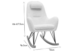 Rocking chair scandinave en tissu effet peau de mouton blanc, métal noir et bois clair MANIA