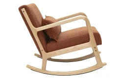 Rocking chair scandinave en tissu effet velours terre brûlée et bois clair massif DERRY