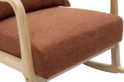 Rocking chair scandinave en tissu effet velours terre brûlée et bois clair massif DERRY