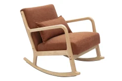 Rocking chair scandinave en tissu effet velours terre brûlée et bois clair massif DERRY