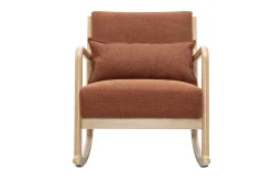 Rocking chair scandinave en tissu effet velours terre brûlée et bois clair massif DERRY