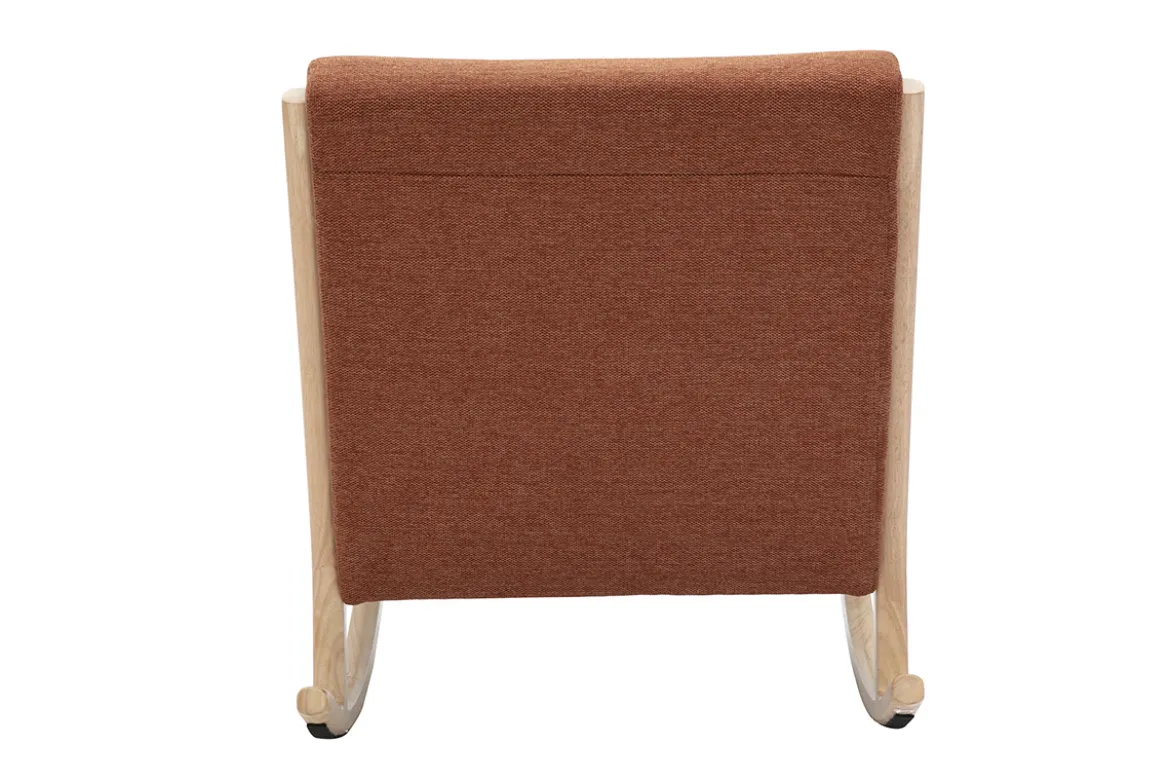 Rocking chair scandinave en tissu effet velours terre brûlée et bois clair massif DERRY
