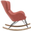 Rocking chair scandinave en tissu effet velours texturé terracotta, métal noir et bois clair ESKUA