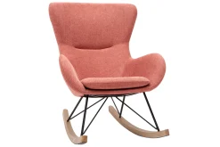 Rocking chair scandinave en tissu effet velours texturé terracotta, métal noir et bois clair ESKUA