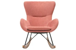 Rocking chair scandinave en tissu effet velours texturé terracotta, métal noir et bois clair ESKUA