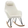 Rocking chair scandinave en tissu effet peau de mouton blanc, métal noir et bois clair JHENE