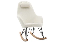 Rocking chair scandinave en tissu effet peau de mouton blanc, métal noir et bois clair JHENE