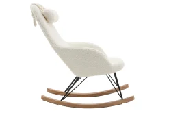 Rocking chair scandinave en tissu effet peau de mouton blanc, métal noir et bois clair JHENE