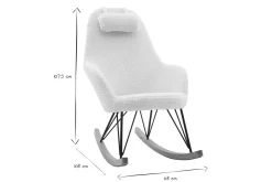 Rocking chair scandinave en tissu effet peau de mouton blanc, métal noir et bois clair JHENE