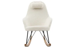 Rocking chair scandinave en tissu effet peau de mouton blanc, métal noir et bois clair JHENE