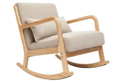 Rocking chair scandinave en tissu effet velours beige et bois clair massif DERRY