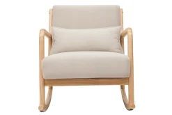 Rocking chair scandinave en tissu effet velours beige et bois clair massif DERRY