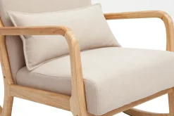 Rocking chair scandinave en tissu effet velours beige et bois clair massif DERRY