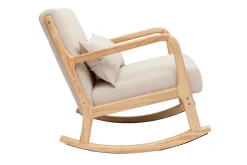 Rocking chair scandinave en tissu effet velours beige et bois clair massif DERRY