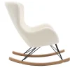 Rocking chair scandinave en tissu effet peau de mouton blanc, métal noir et bois clair ESKUA