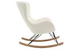 Rocking chair scandinave en tissu effet peau de mouton blanc, métal noir et bois clair ESKUA
