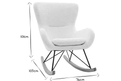 Rocking chair scandinave en tissu effet peau de mouton blanc, métal noir et bois clair ESKUA