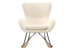 Rocking chair scandinave en tissu effet peau de mouton blanc, métal noir et bois clair ESKUA