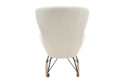 Rocking chair scandinave en tissu effet peau de mouton blanc, métal noir et bois clair ESKUA