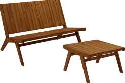 Salon de jardin banc 2 places et table basse en bois massif TIDAK