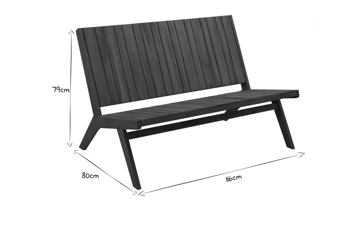 Salon de jardin banc 2 places et table basse en bois massif TIDAK