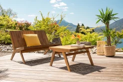 Salon de jardin banc 2 places et table basse en bois massif TIDAK