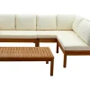 Salon de jardin d'angle 6 places en bois massif avec coussins déhoussables beige naturel BELIZE
