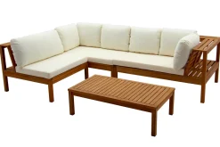 Salon de jardin d'angle 6 places en bois massif avec coussins déhoussables beige naturel BELIZE