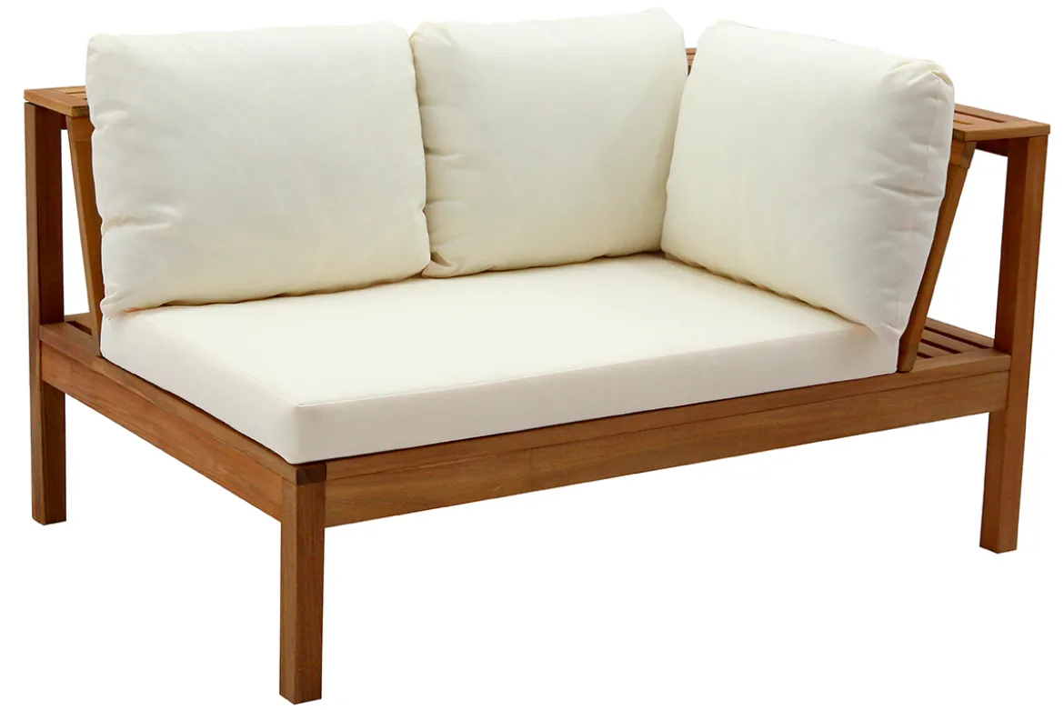 Salon de jardin d'angle 6 places en bois massif avec coussins déhoussables beige naturel BELIZE