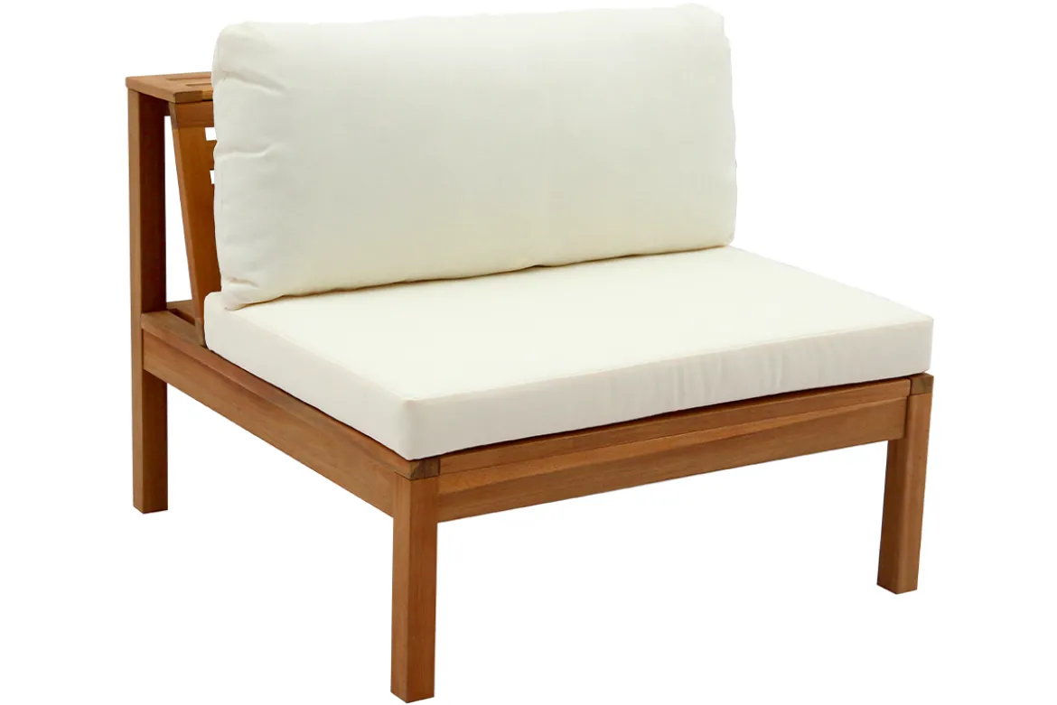 Salon de jardin d'angle 6 places en bois massif avec coussins déhoussables beige naturel BELIZE
