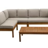 Salon de jardin d'angle 6 places en bois massif avec coussins déhoussables taupe BELIZE